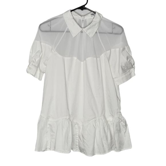 Opening Ceremony White Sheer Yoke Peplum Blouse Women's 6 - Picture 1 of 9
